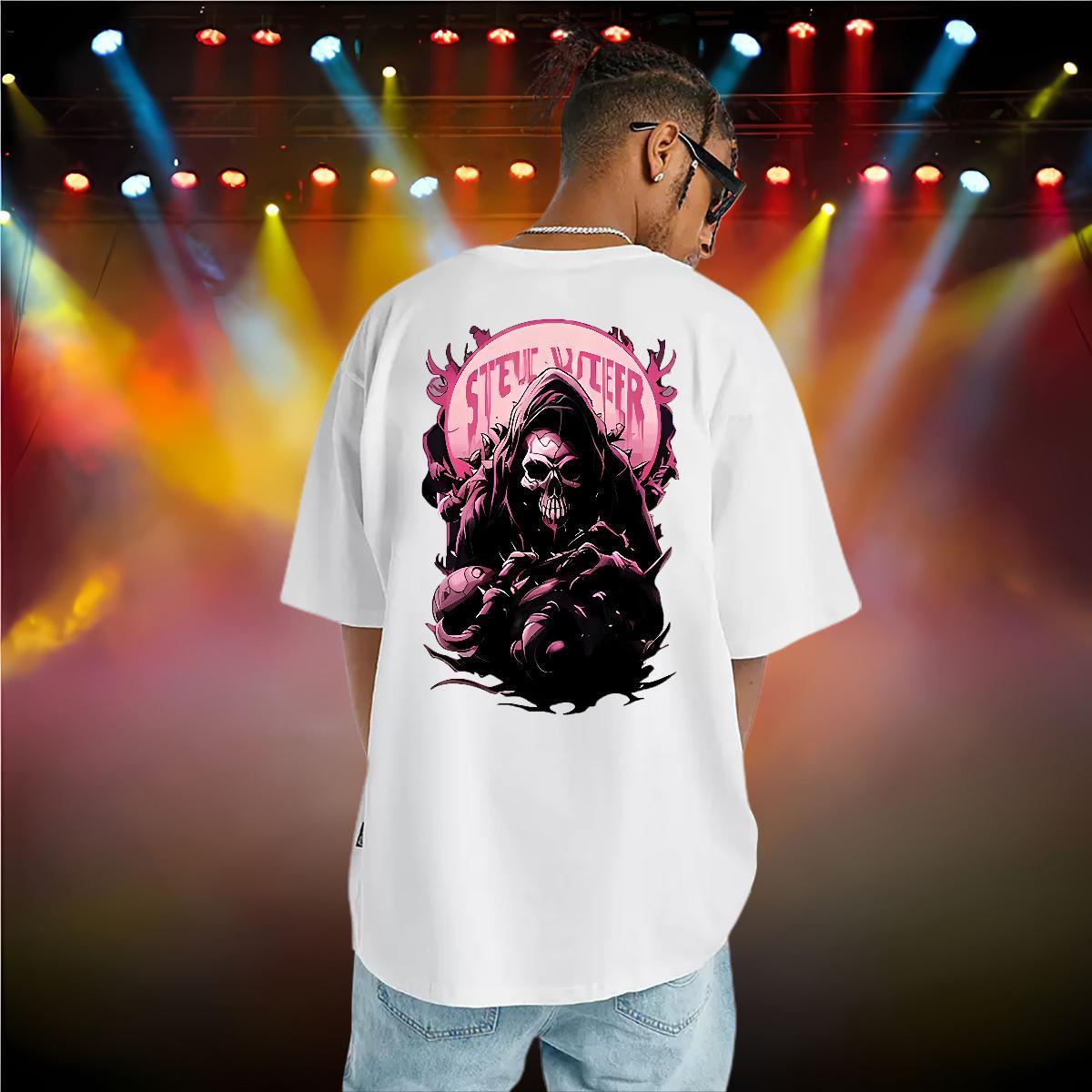2024 DIY T Shirts Men skull Tops Tees 100% Cotton 230g Outdoor Loose Fit Black Oversized Crew Neck Men Tees