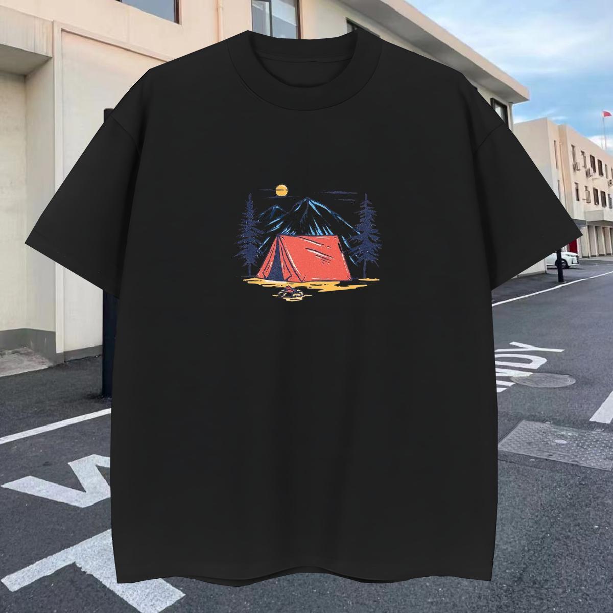 2024 Summer Mens T Shirts mountains Polos 100% Cotton 230g Outdoor Soft Black Oversized Breathable Short Sleeve Men Clothes T-Shirt