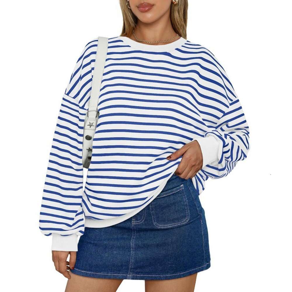 2024 women's autumn and winter new item striped long sleeved round neck oversized sportswear Y2K sweatshirt