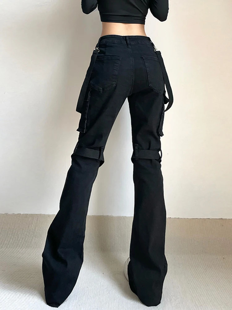 AltGoth Harajuku Streetwear Emo Alt Straight Pants Women Y2k E-girl Dark Academia Gothic Metal Buckle Leg Ring Trousers Female 240807