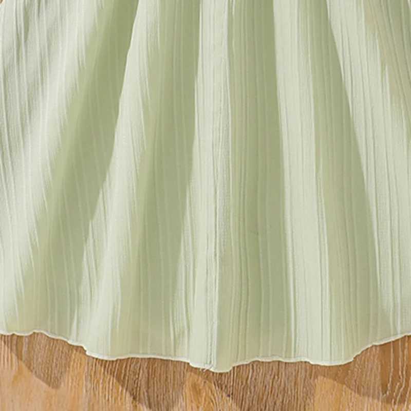 2024 new summer girls slip dress with lace green shoulder flower belt fashionable and cute casual princess dress for children aged 8-12W240720