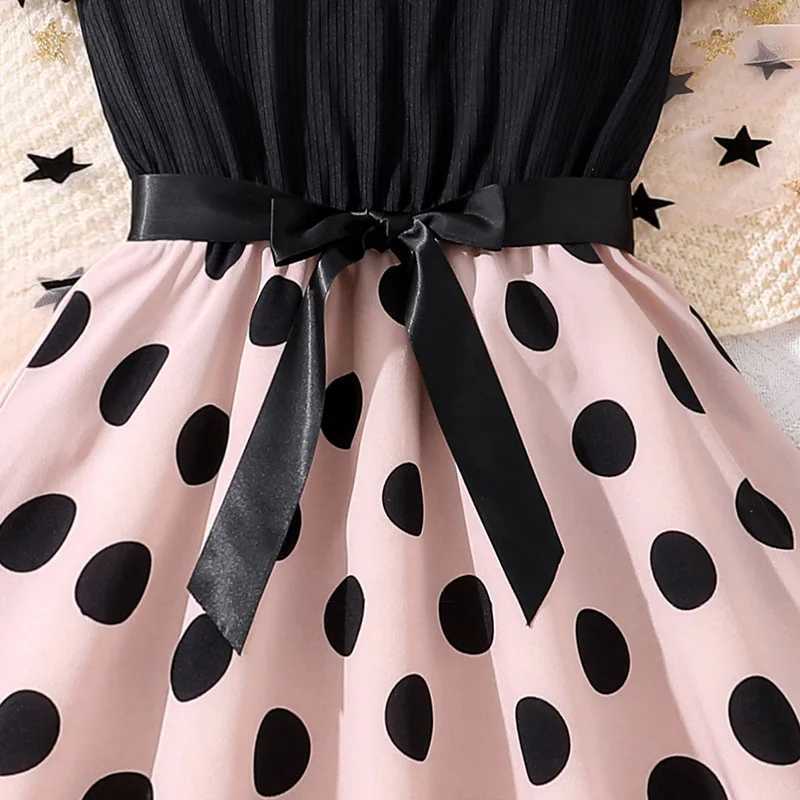 Childrens casual womens summer new style childrens fashion printed sleeveless black A-line elegant dress 7-14YW240720