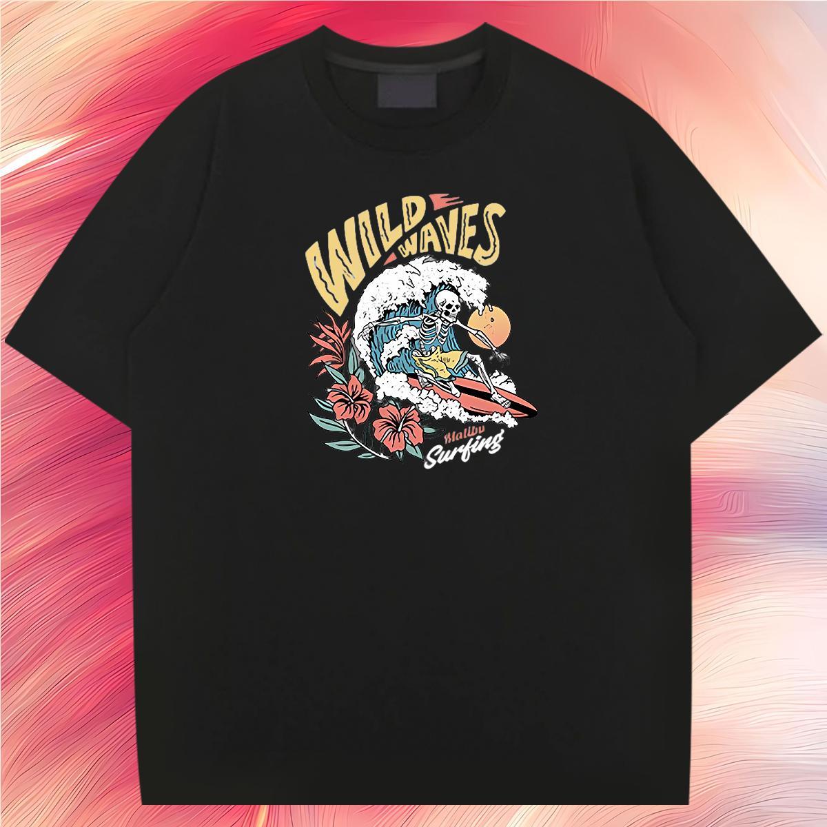 Fashion New T-Shirts for Men skull Clothes 230g Pure Cotton Sports Casual Cool Design Custom Big Size Breathable Short Sleeve Tshirt for Man Woman