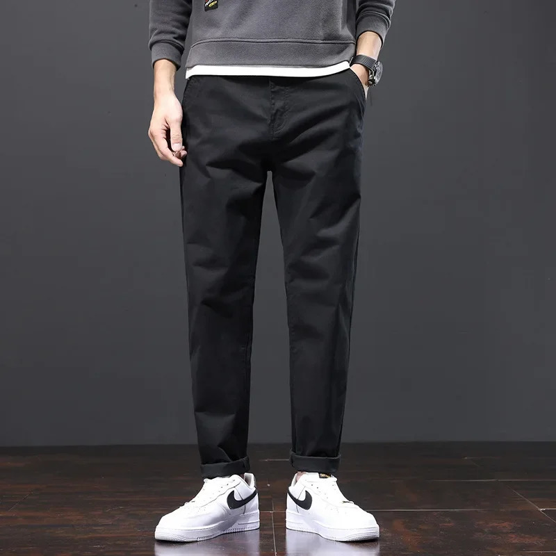 Pants Men Business Straight Cotton Trousers Stretch Boy Elastic Slim Fit Casual Big Plus Size 42 44 Black Khaki Blue Clothes 240806