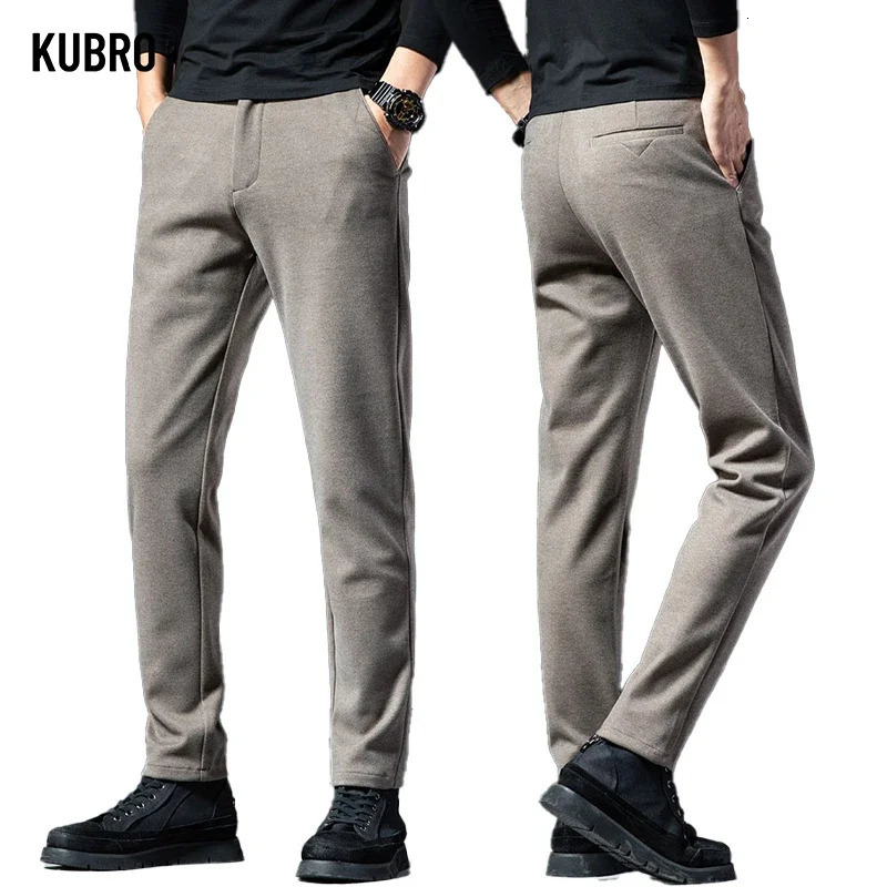 KUBRO Autumn Solid Color Versatile Business Casual Trousers Korean Fashion Mens Clothing Office Slim Small Straight Cargo Pants 240806