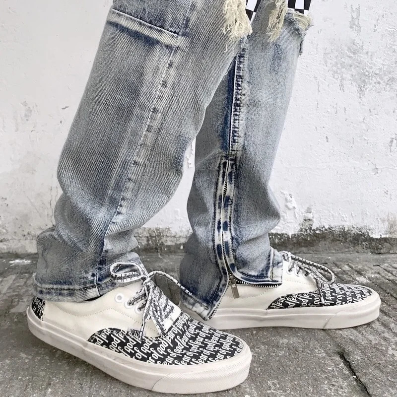 Patchwork Jeans Means Embroidery Skinny Locomotive High Street Washed Broken Hole Ripped Denim Hip Hop Jogger Pencil Pants 240806