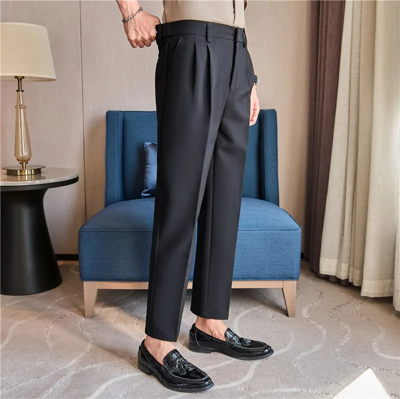 Mens Business Straightleg Pants Fashionable Slimfit Tapered Trousers Highquality Men Western 240806