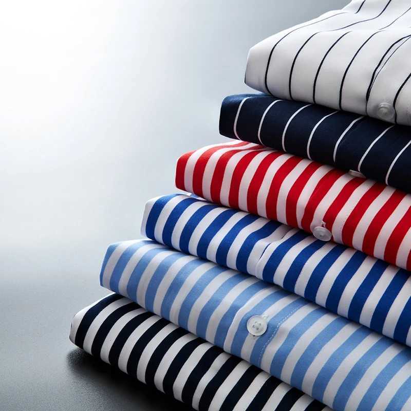 Mens Long Sleeve Blue White Striped Shirt Dress Fashion Standard-fit Button Down Shirts Blouse Men Hip-hop Streetwear CamisasM240807