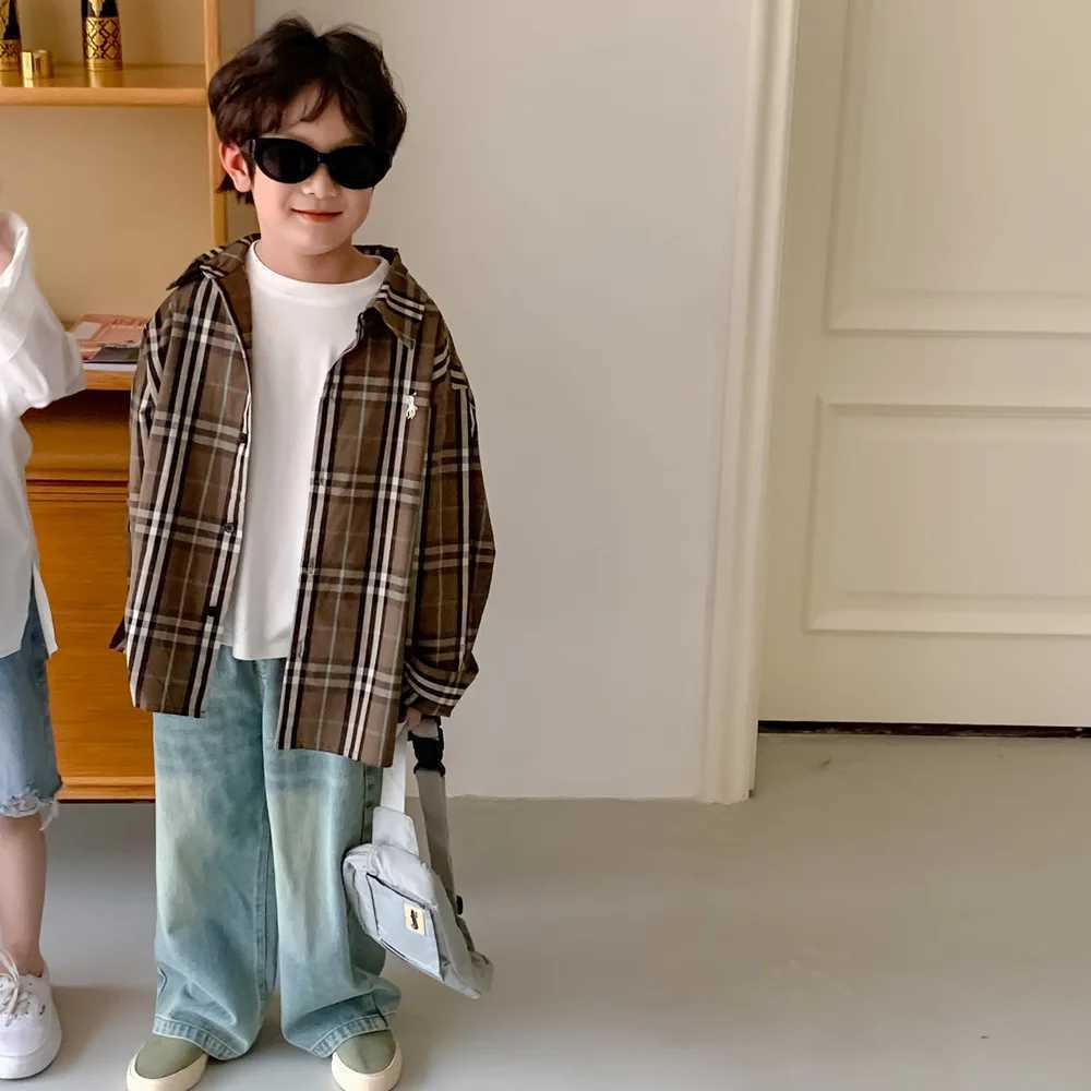 Jeans Spring Boys fashion Washed white denim straight-leg pants Autumn Girls wide leg jeans