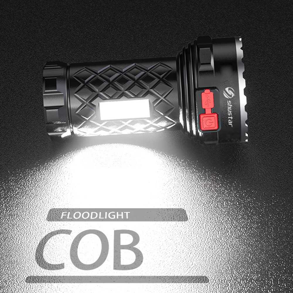 Super Bright Flashlight Ultra Powerful Led Torch Light Rechargeable COB Side Light 4 Modes Outdoor Adventure 3 In 1 Flashlight Y240731