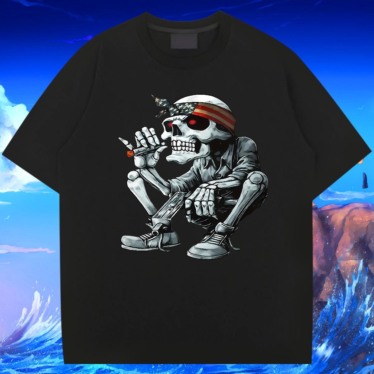 Customized T-Shirts for Men skull Tops Tees 100% Cotton 230g Street Casual Cool Design Custom Printing Breathable Crew Neck Men Tees