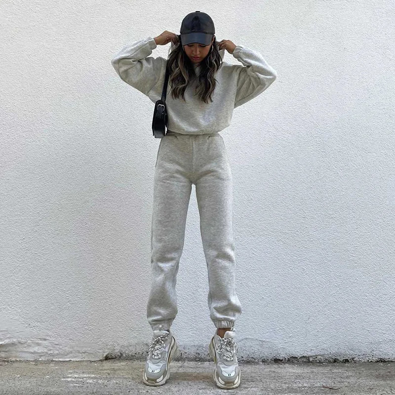 Womens Fall Solid Color Hooded Sweater High Waist Leggings Sports Casual Suit Two Piece Sets Womens Outifits 240807