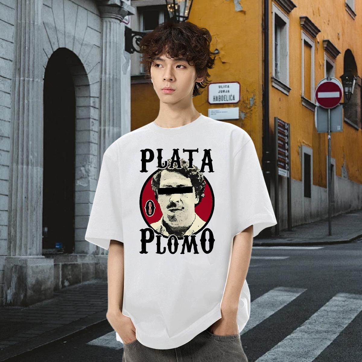 Classic T shirt portrait Polos 230g 100% Cotton High Street Hip Hop Cool Black White Breathable Short Sleeve Men Tees
