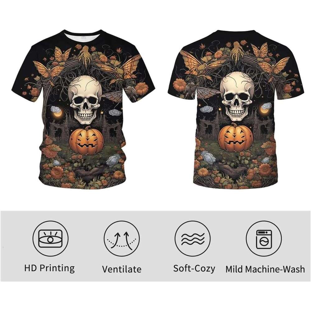 Mens T shirt Vintage Psychedelic Halloween Skull Shirt Dark Skeleton Short Sleeved Shirts shirts tshirt graphic tee Casual tops summer clothes Short s