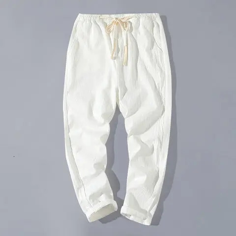 Summer Linen Pants Men Thin Loose Mens Joggers Cotton Cropped Casual Chinese Style 240806