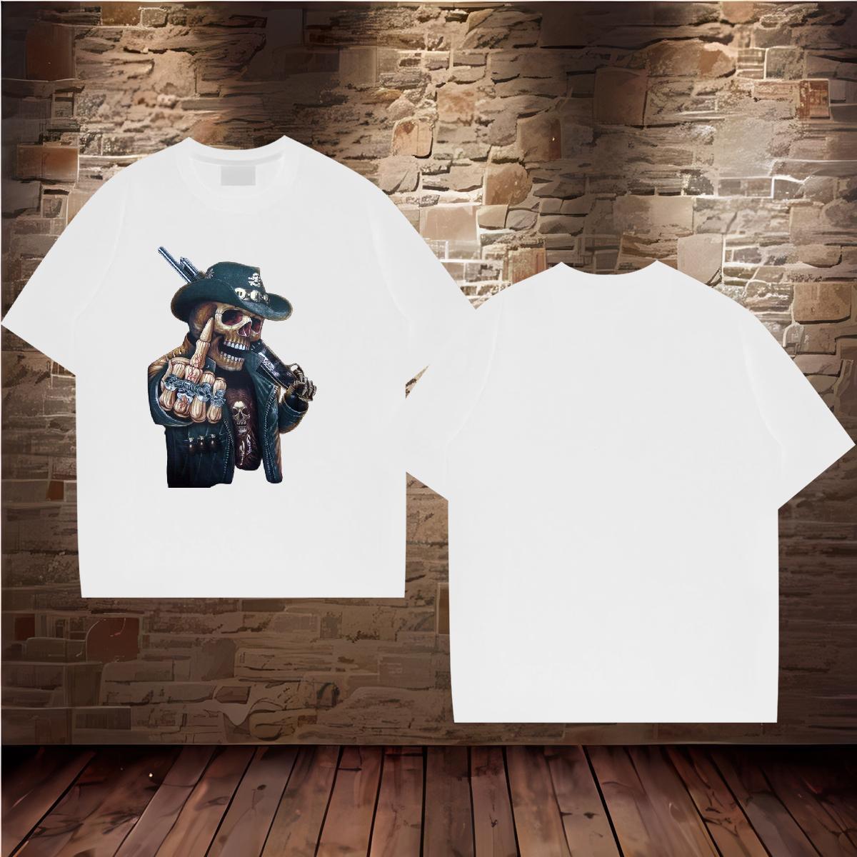 New T-Shirts for Men skull Tops 230g Pure Cotton Summer Casual Cool Customized Print Crew Neck Men Clothes T-Shirt