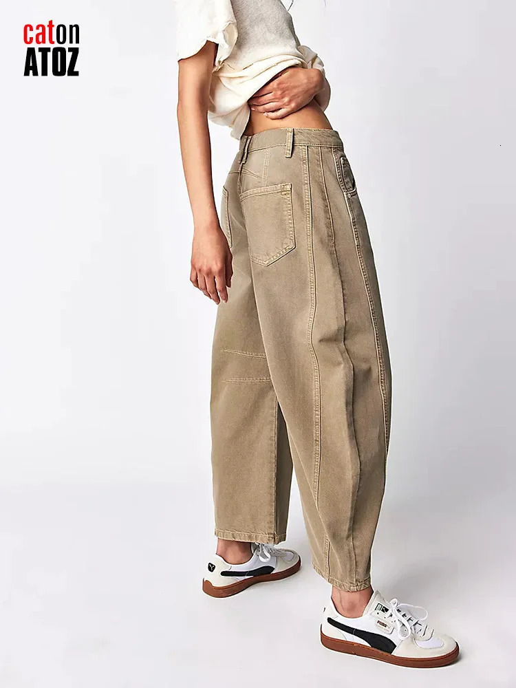 Womens Barrel Jeans Fashion Khaki Relaxed Harem Denim Slouchy Pants Female Casual White Black Cropped Baggy Jeans 3094 240807