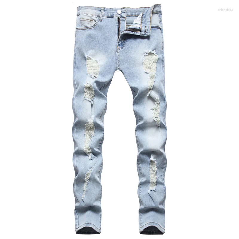 CNLONGBIDA Men's Jeans Stylish Men Skinny Holes Beggar Trousers Stretch Ripped Good Quality Slim Denim Pants Male Clothing
