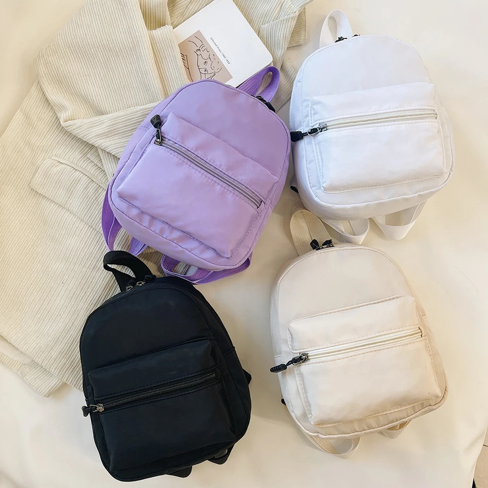 Fashion Solid Color Womens Backpack Nylon Knapsack Preppy Style Mini Rucksacks 240807
