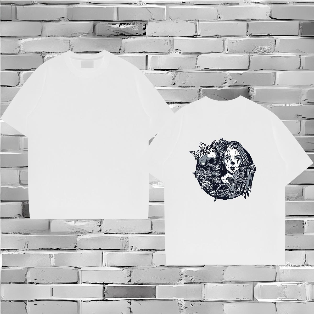New Designer T Shirts Men skull Tee Shirt 230g Cotton Sport Loose Asian Size Crew Neck Men Tshirts