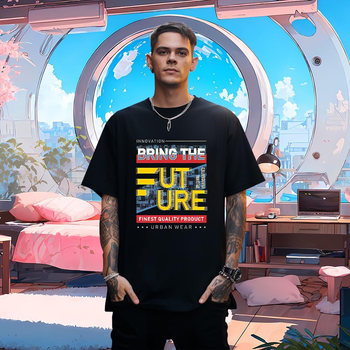 Casual New T shirt letter Top Tees 230g Cotton Sport Cool Design Anime Print Crew Neck Tshirt for Man Woman