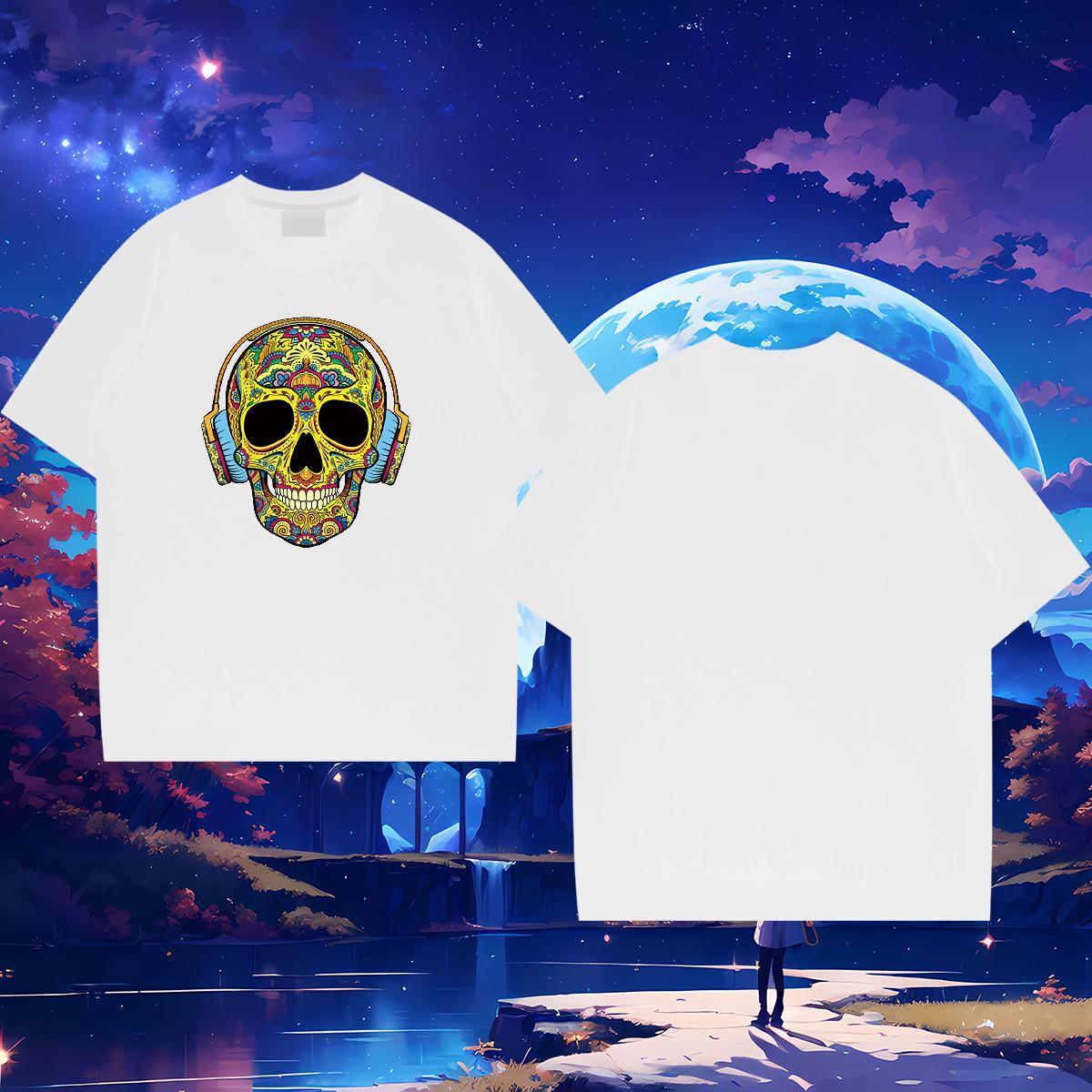 DIY Customized Man T Shirts skull Tops Shirt 230g Pure Cotton Summer Casual High Quality Customized Print Breathable Couples T Shirts