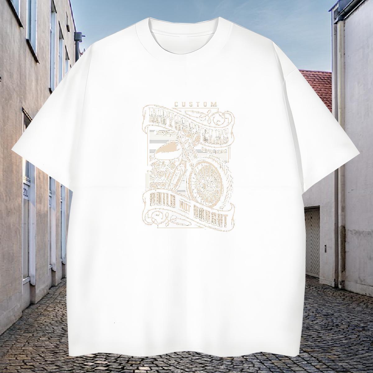 New T-Shirts for Men Motorcycle Tops 230g Cotton Beach Loose Anime Short Sleeve O-Neck Tshirts