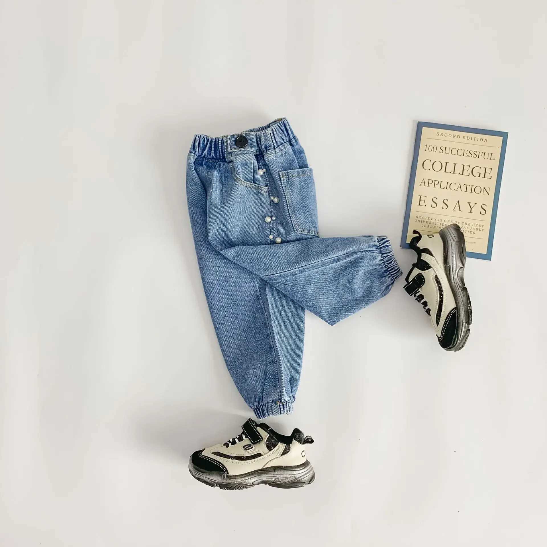 Jeans Autumn cute girls fashion side pearl casual jeans 1-6 years baby girl all-match denim pants