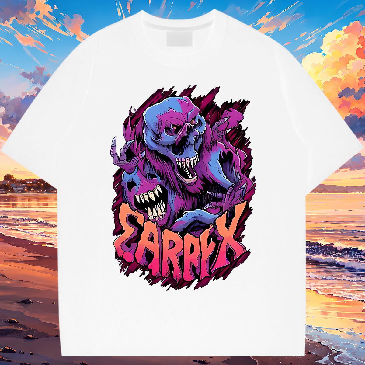 Fashion Designer T-Shirts skull Tops 100% Cotton 230g Street wear Hip Hop Popular DIY Printed Breathable Crew Neck Men Tops Tees