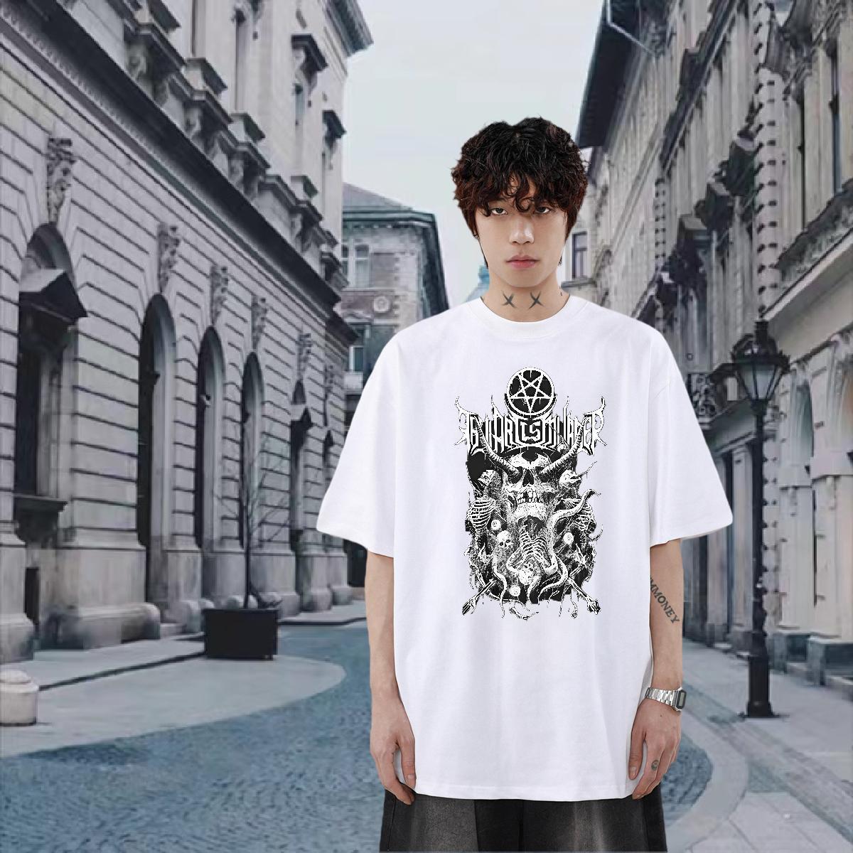Custom T-Shirts skull Tees Shirts 100% Cotton 230g Sports Casual Popular Skull Breathable Crew Neck Couples T Shirts