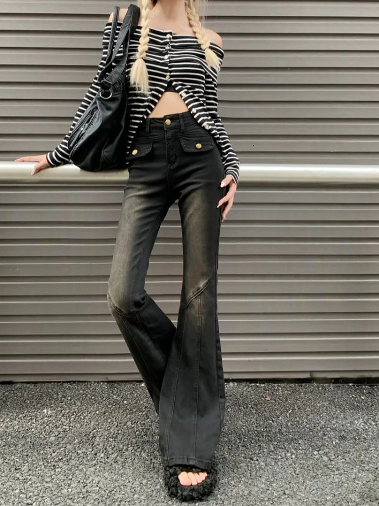 Womens Bootcut Flare Denin Jeans High Waisted Black Jean Bell BottomCasual Washed Classic Flared Pant korean y2k clothing 240807