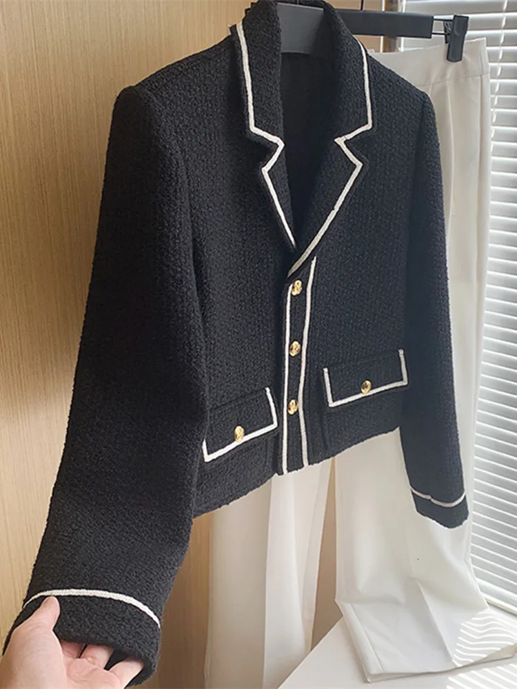 Elegant Winter Autumn Contrast Color Tweed Short Jackets Coat England Style Notched Pocket Single Breasted Wool Outwerwear 240806