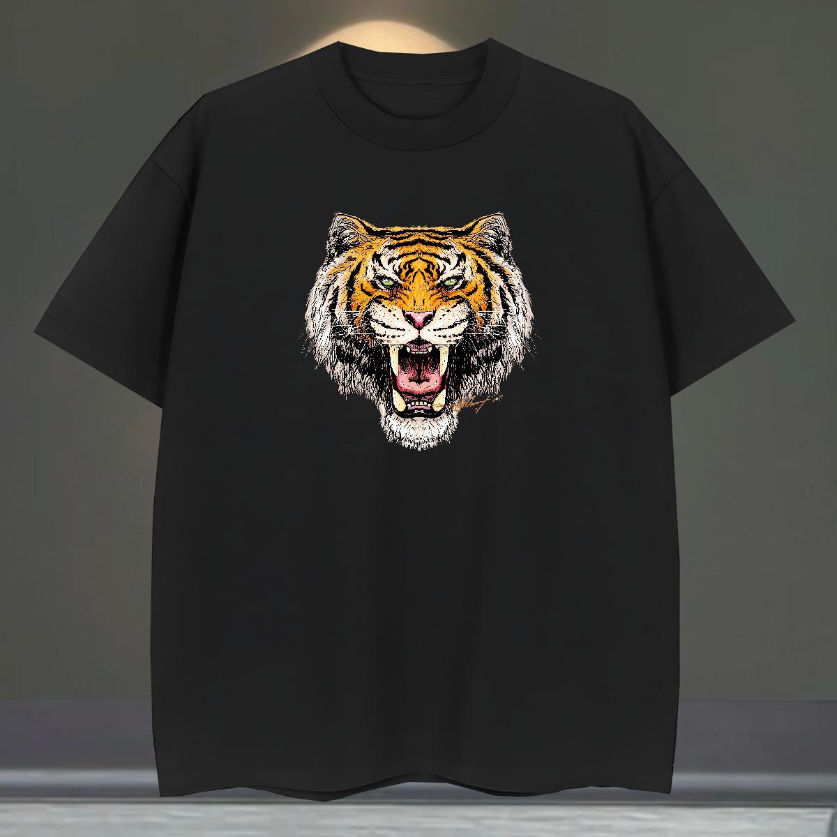 Brand Man T Shirts tiger Tshirts 230g 100% Cotton Hip Hop Free Shipping White Plus Size O Neck Short Sleeves Tshirt for Man Woman