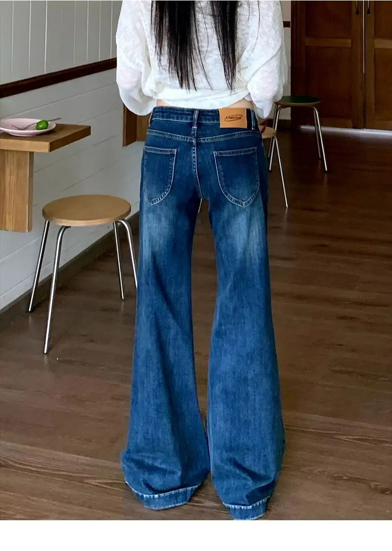 Flare Jeans Low Waist Woman High Waist Y2k Lady Elastic Slim Fit Denim Bell Bottom Pants Female Vintage Retro Blue Trousers 240807