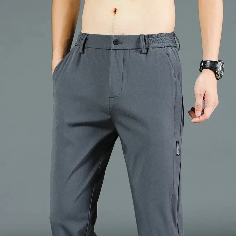 Summer Thin Mens Loose Casual Pants Korean Style Stretch Straight Slim Fit Comfortable Business Trousers Army Green 240806