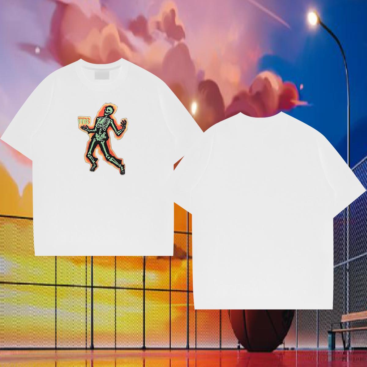 2024 T Shirts Men skull Clothings 100% Cotton 230g Casual Beach Free Shipping Customized Print Breathable Short Sleeve Men Tops Tees