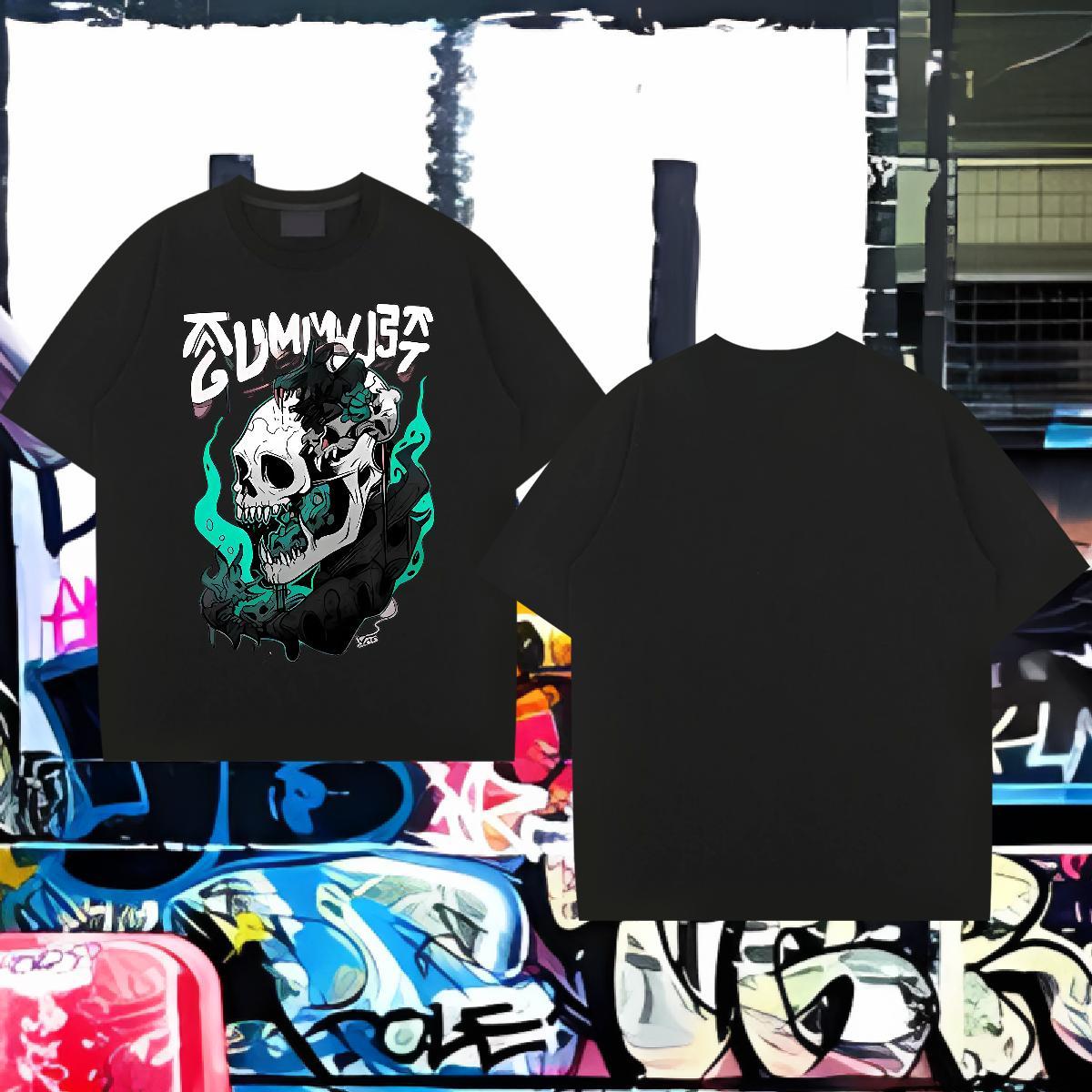 Brand T-Shirts for Men skull Tops Shirt 230g Pure Cotton Casual Daily Wear Cool Customized Print Crew Neck Men Tops Tees