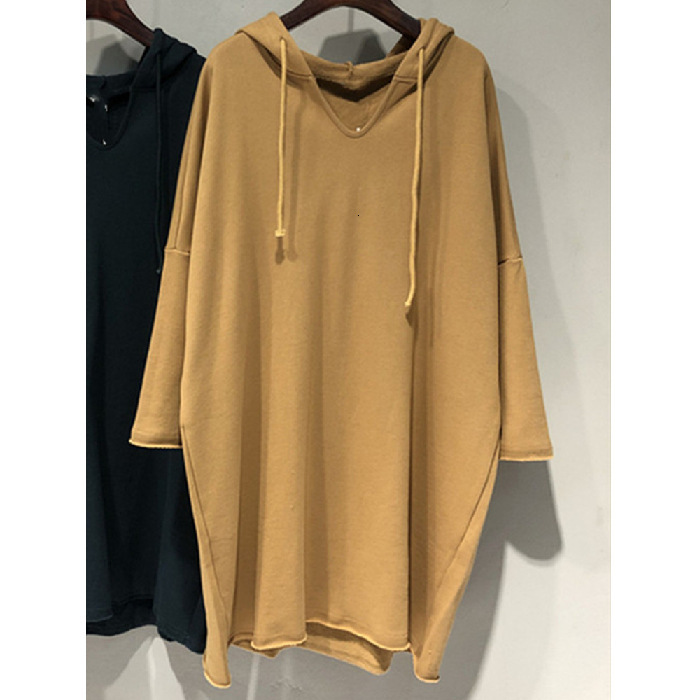 Hooded long sleeved hoodie spring new loose and thin lazy style bf Korean version student mid length top