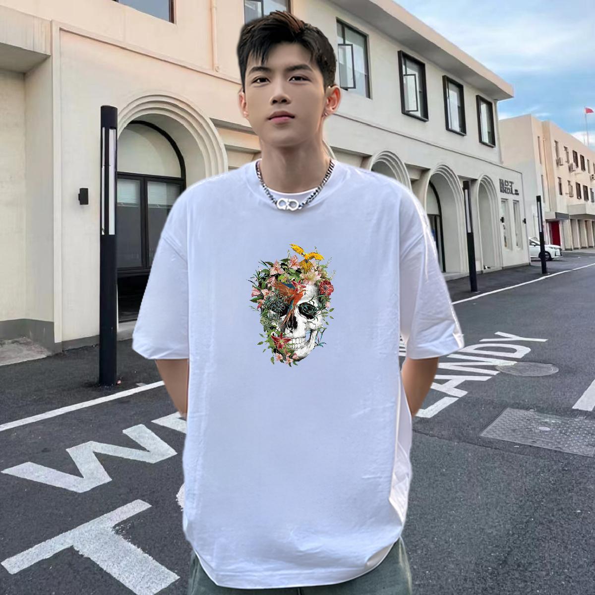Casual New T Shirts Men skull Polos 230g 100% Cotton Sport Unisex Anime Print O-Neck Short Sleeve Men Clothes T-Shirt