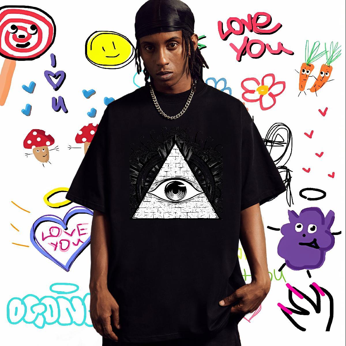 Wholesale T-Shirts eye of the devil Tees Shirts 230g Cotton Hip Hop Unisex Oversized Breathable Crew Neck Tshirt for Man Woman