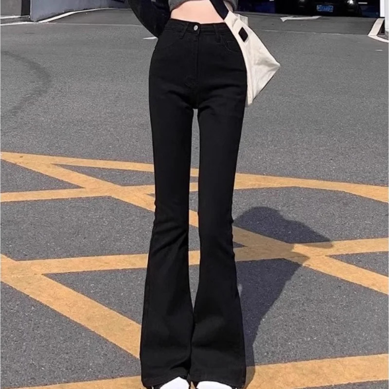 Micro-cropped jeans womens high waist slim high elastic slim everything with retro simple black pants 240807
