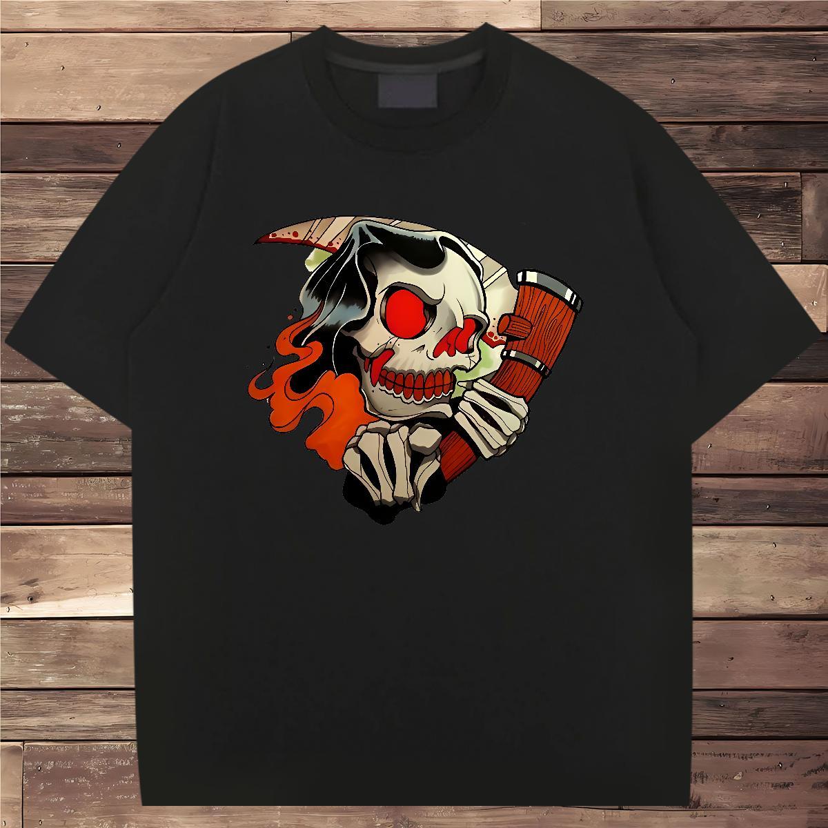 Casual New T Shirts Men skull Tops Shirt 230g 100% Cotton Outdoor Comfortable Plus Size Cartoon Breathable Short Sleeve Tshirt for Man Woman