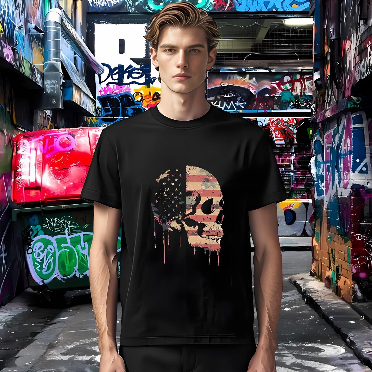 Factory Direct T Shirts Men skull Tshirts 230g 100% Cotton Hip Hop Cool Plus Size Cartoon O Neck Short Sleeves Men Tshirts