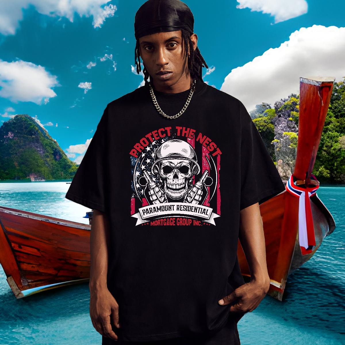 Fashion Men T Shirts skull Tee Shirt 230g 100% Cotton Daily Outfit Free Shipping Anime Breathable Crew Neck Mens Tshirts