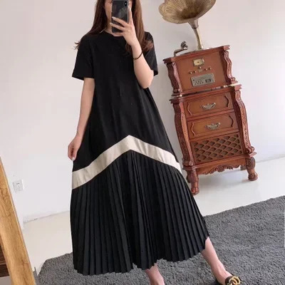 Plus Size Summer A- line Slimming Loose-fit Color Blocking Korean Dress Dresses Casual Fashion Trends For Women 240807