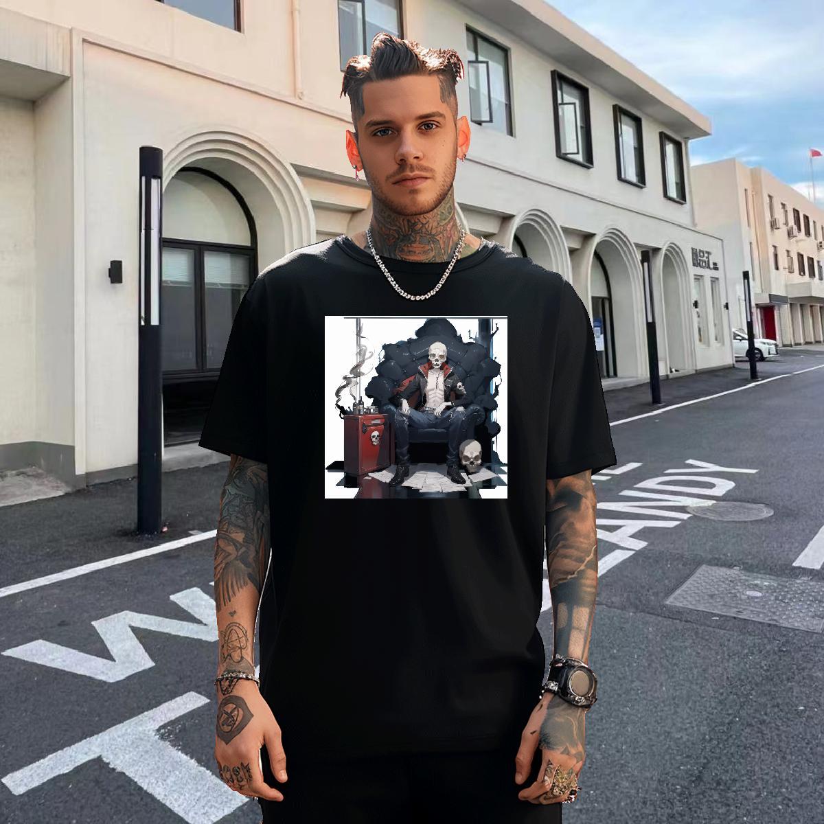 2024 DIY T Shirt For Man skull Clothings 100% Cotton 230g Casual Classic Oversized 3XL 4XL Breathable Crew Neck Men Tops Tees