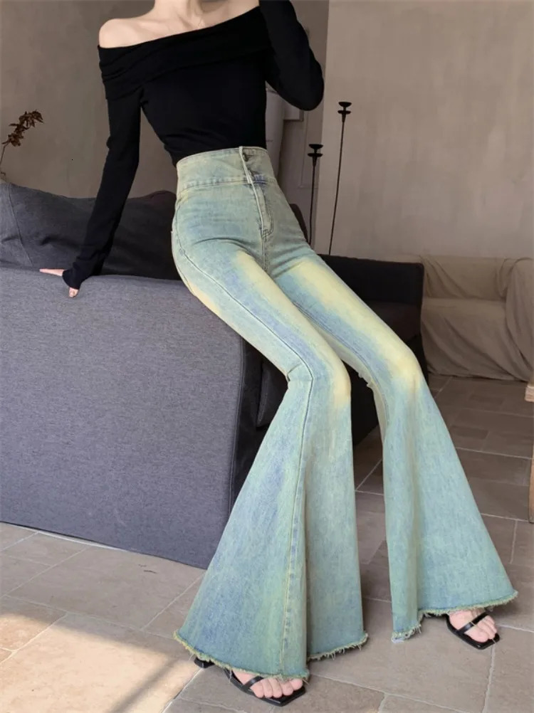 Ezgaga Vintage Jeans Women Fashion Slim High Waist Denim Pants Autumn Flare Long Trouser Wide Leg Sexy Elegant Streetwear 240807