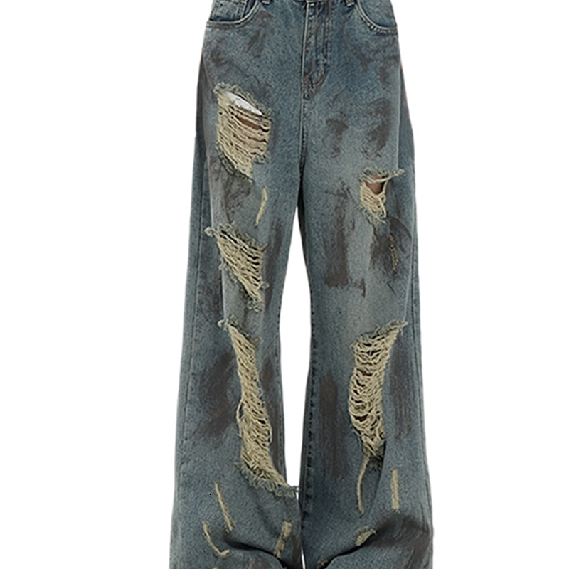 Women Trashy Y2k Japanese Streetwear Ripped Hole Baddie Style Denim Pants Long Trousers American Vintage Gyaru 2000s Aesthetic 240806