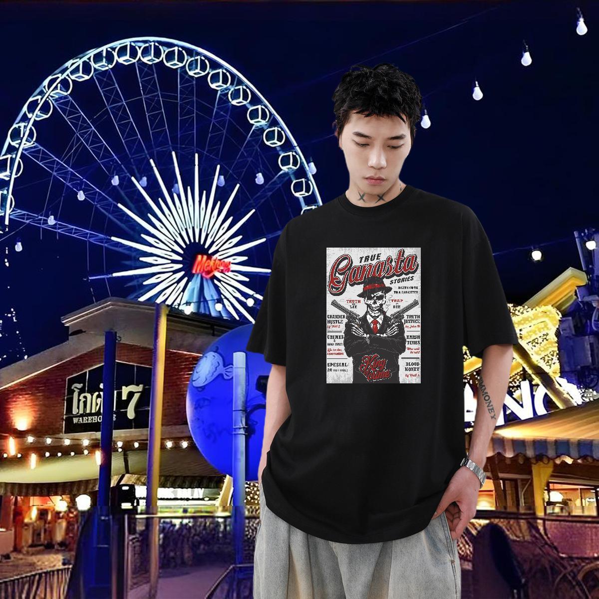 Classic Casual T-Shirts for Men skull Tshirts 230g Cotton Hip Hop Soft Oversized Crew Neck Tshirt for Man Woman