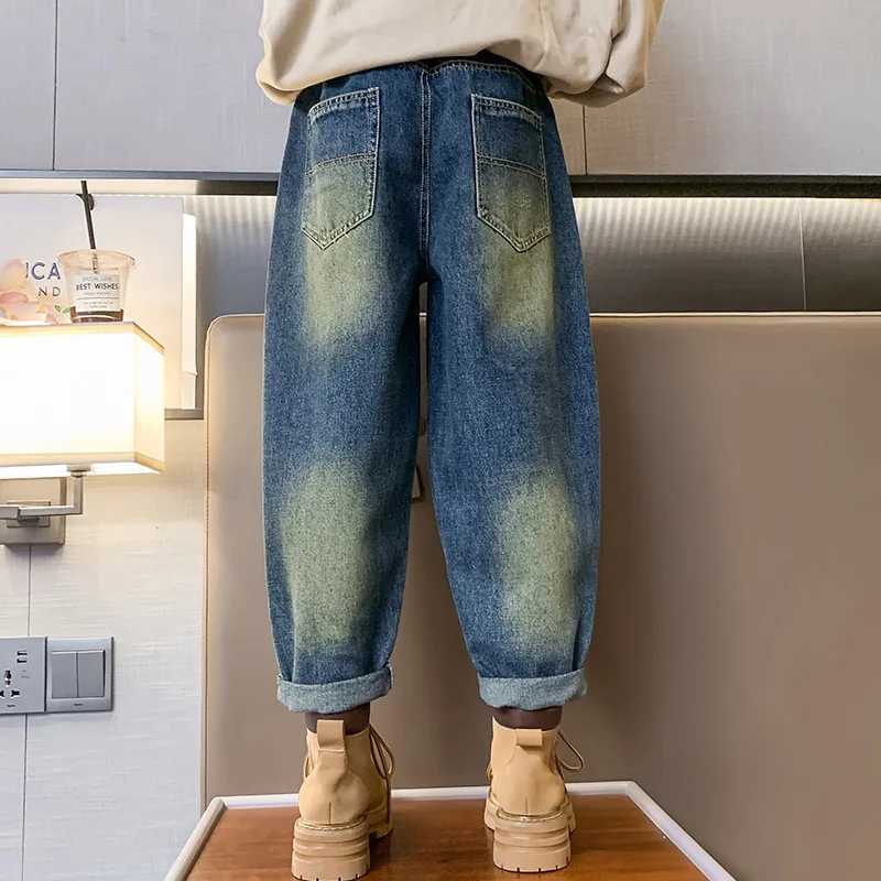 Jeans Teen Girls Jeans New Fashion Spring Fall Soft Denim Harem Pants Letter Print Trousers Kids Elastic Waist Blue Jeans 5 - 16Years